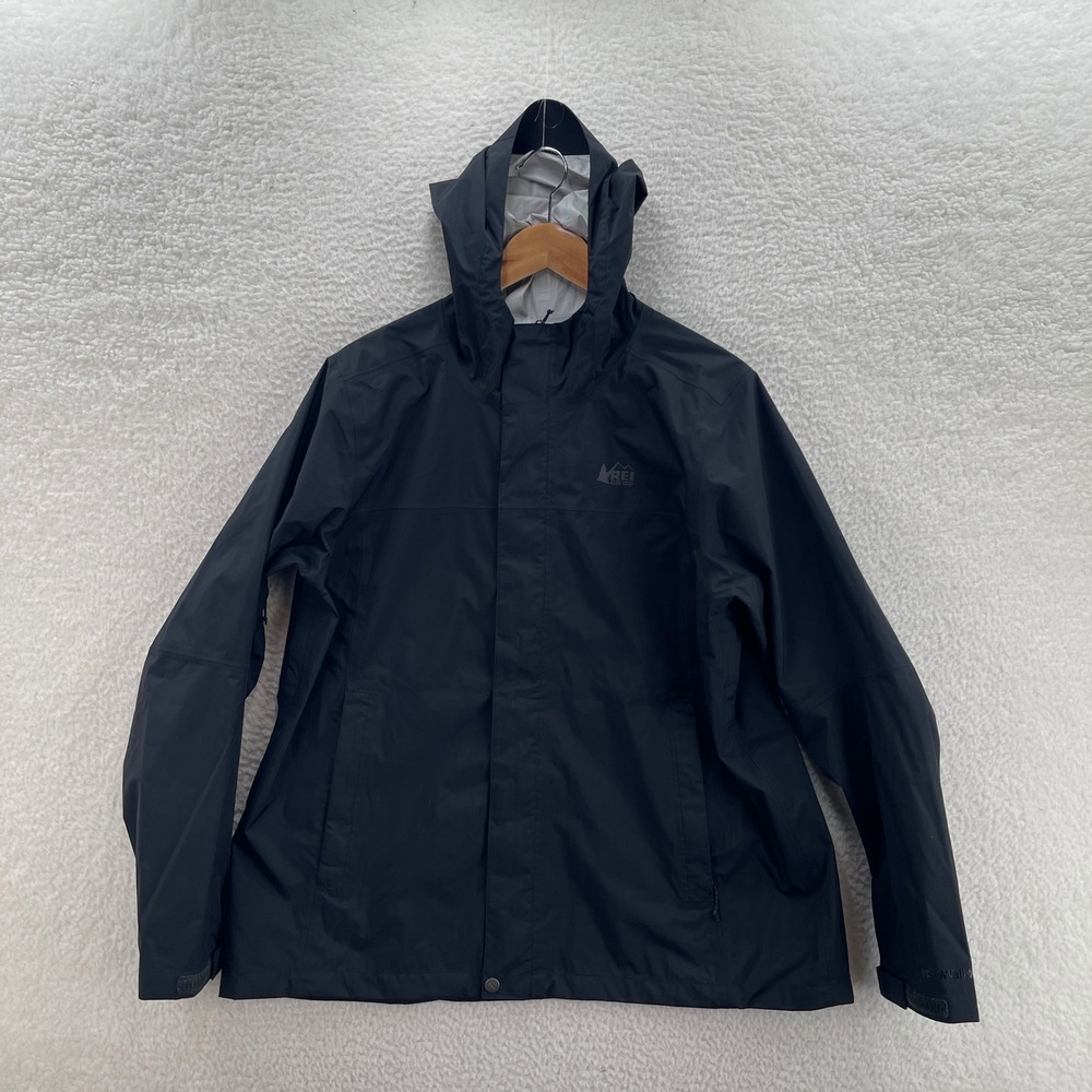 REI Co-op Rain Jacket Womens 1X Black HydroWall Rainier 2.5L Outdoor Hiking